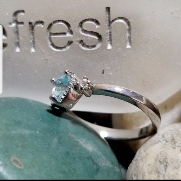 Aquamarine Heart Sterling Silver Ring - Picture 7 of 7
